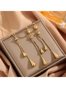 Fashionable and minimalist tassel, high-end, cold-style gilded drop pendant chain long earrings and necklace set