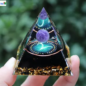 1pc Twelve Constellations Amethyst Orgone Pyramid - Taurus/Scorpio/Leo/Pisces & More Zodiac Signs, Design Home Decor, Perfect Gift for Family & Friends