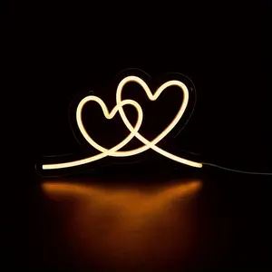 Interlocking Hearts LED Neon Sign - USB-Powered with Switch Control, Modern White & Warm Glow Lighting for Bedroom, Living Room, Game Room, Kids Room, Led Mood Light