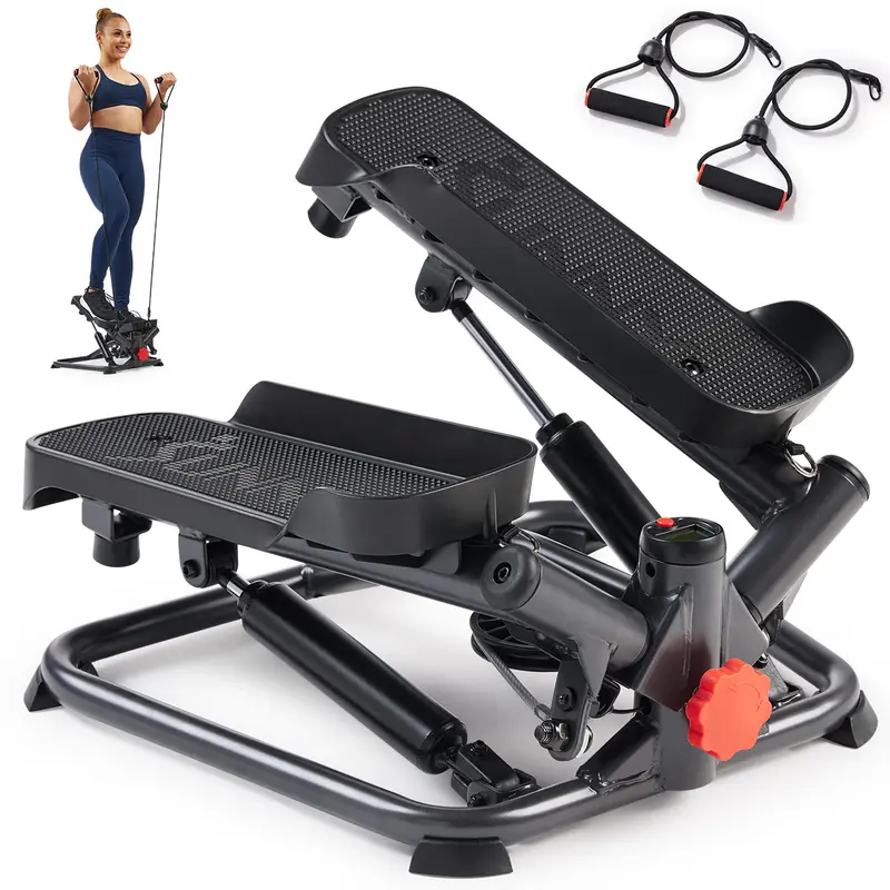 SUNNY Mini Twist Stepper with Resistance Bands Whole Body Workout Home Gym Fitness Equipment for Leg Glute Thigh and Core Training Adjustable Resistance Height Stabilizer Performance Monitor Compact Portable Cardio Machine Smart Standard Pro Options
