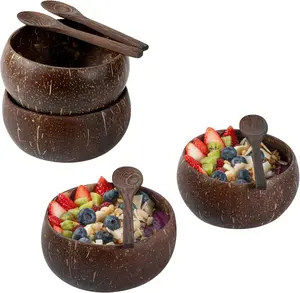 Natural Coconut Bowls and Spoons Set of 2 – Eco-Friendly Coconut Shell Salad Bowls for Smoothies, Acai, Poke & Buddha Bowls – Hand-Polished with Organic Oil, Lightweight Sustainable Kitchenware Gift Set