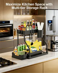 2-Tier Large Capacity Pull-Out Storage Organizer Drawer, Durable Space-Saving Cabinet Organizer for Easy Access, Ideal for Kitchen Bathroom Home Organization