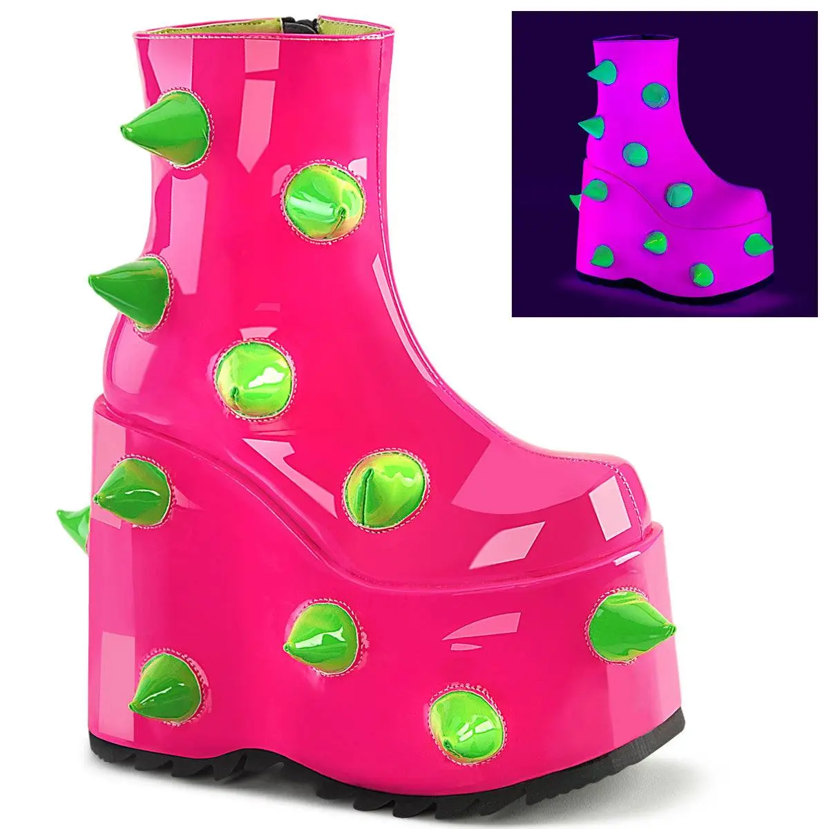 Demonia Slay-77 UV Neon Pink-Neon Green Ankle Boots Demonia Slay-77 UV Neon Pink-Neon Green Ankle Boots