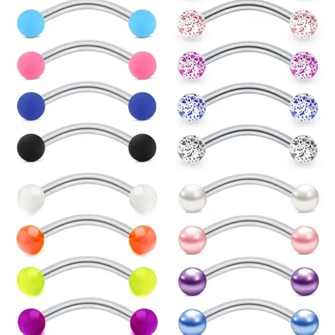 20pcs Mixed Color Simple Pierce Eyebrow Nail, Stainless Steel Minimalist Body Piercing Jewelry, Fashion Body Jewelry for Women & Men