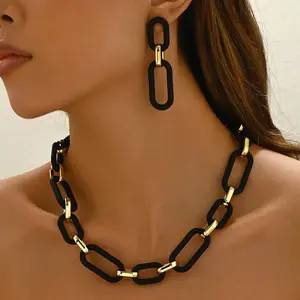 Black Jewelry Set Acrylic Resin  Necklace Earrings for Women Exaggerated Punk Female Party Gift