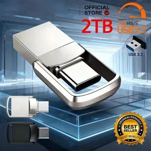 2TB Flash Drive USB3.2 Ultra Speed Metal U Disk Type C Memory Stick Waterproof SSD Storage Portable For PC Phone Data Transfer