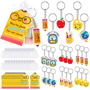 24 Set Back to School Keychain Gift Bags Sets Classroom Party Favors for Students First Day of School Keychain Gift Set with Tags Organza Bags 4th of July Gifts Idea Classroom Reward Gifts Idea School Party Goodie Bag Stuffers