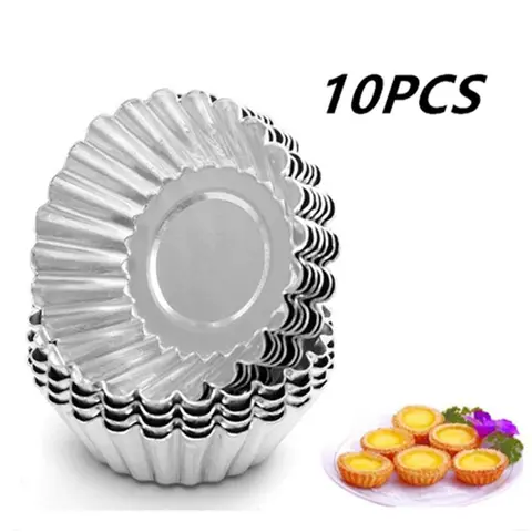 Reusable Stainless Steel Egg Tart Molds Set, 10pcs Cookie Pudding Jellies Pastry Molds, Baking Accessories, Baking Supplies for Home Kitchen Dessert Shop Picnic Baking House