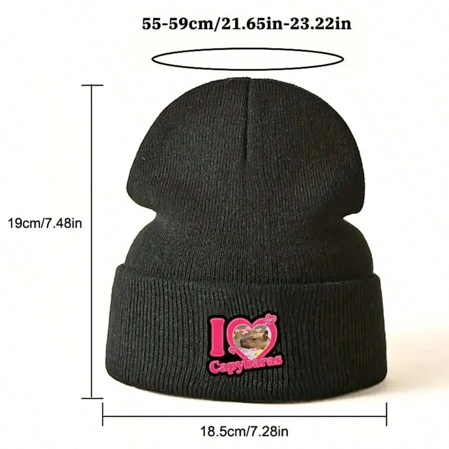 Soft Knit Graphic Hat with Capybara & Cat, Warm & Breathable Street Style Headwear for Winter Sports & Outdoor Wear, Stretchable, Acrylic, Casual Street, All Seasons, Beanie
