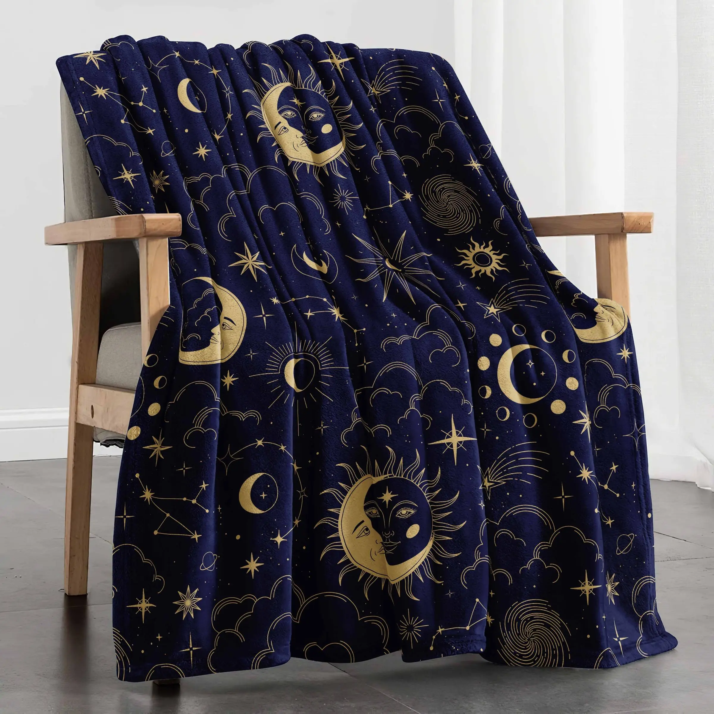 Star & Moon Pattern Blanket, 1/2 Counts Soft Throw Blanket, Air-conditioned Room Blanket, Warm Nap Blanket for Home & Office