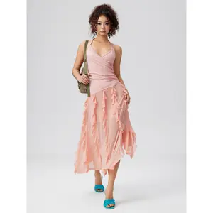 Cider [size 0-10] Ruched Ruffle Hem Backless Maxi Dress