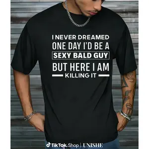 Unique Men’s Black Tee – Bald Guy Humor Quote, Perfect for Casual Outings