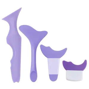 4 Pcs All in One Eyeliner Stencils Wing Tips + Eyeshadow and Eyeliner Stencils Pad + Silicone Eyeshadow Baffle, Defined Eyeliner Eyelash Guide Tool for Beginners and Makeup Masters - Purple Booge