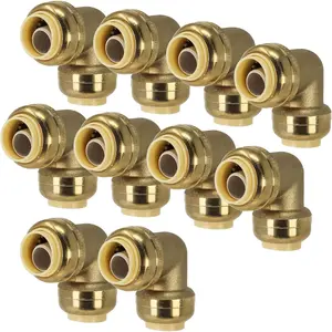 [10-Pack]  1/2-Inch Pushfit 90- Elbow, Push-to-Connect Plumbing Brass Fitting for Copper, PEX, CPVC, PE-RT Pipes (8X2012-10P)