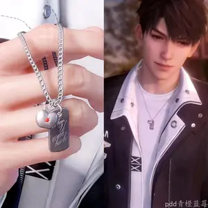 Love and Deepspace Caleb Personalized Creative Game Peripheral Metal Square Necklace Cartoon Stainless Steel Clavicle Chain Gift