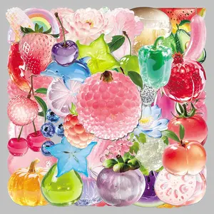 50pcs crystal clear fruit and vegetable graffiti creative high appearance level transparent stickers diy mobile phone shell scooter guitar stickers