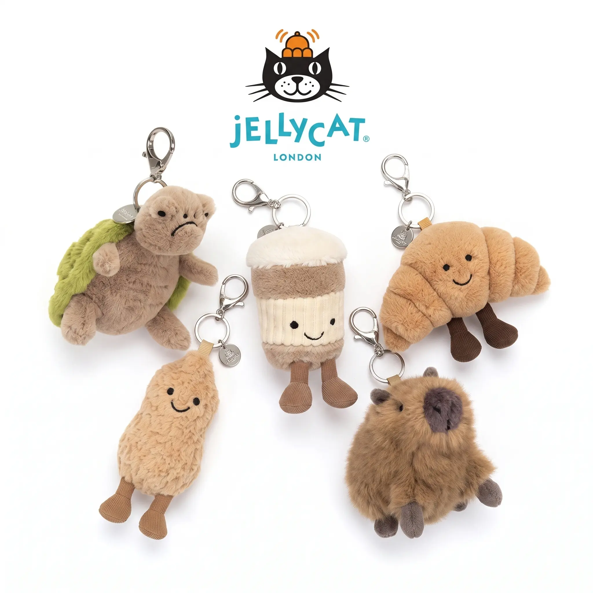 Jelly Cat Plush Bag Charm Collection, Adorable Plush Keychain, Cute Soft Coffee Bag Accessory, Adorable Cloud Gift for Her, Bag Charm