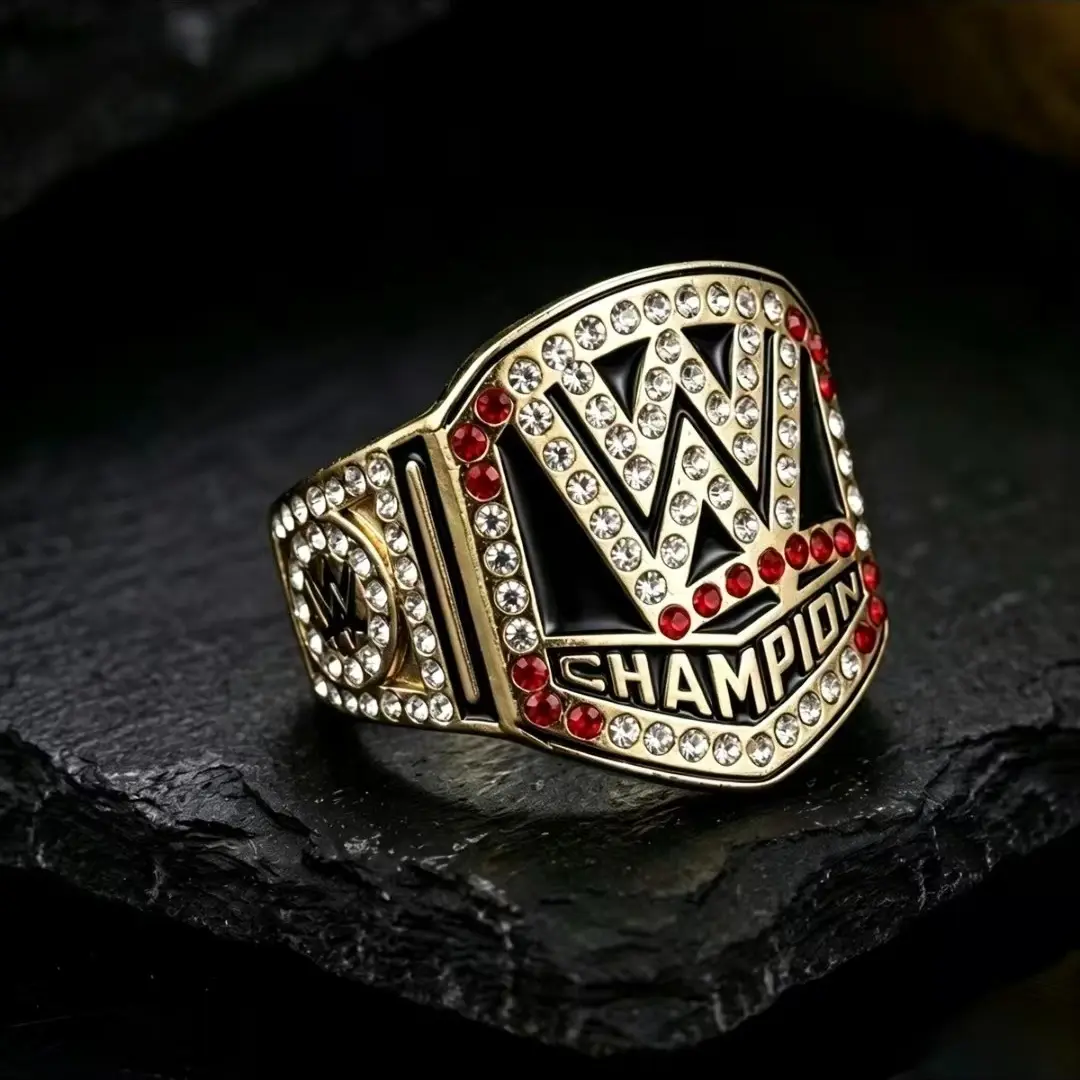 Premium Collectible Championship Ring with Luxury Wood Gift Box, Heavy Duty Alloy Vintage Wrestling Fan Gift for Men