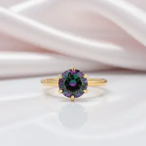 Unique Yellow Gold Round Cut Alexandrite Engagement Ring
