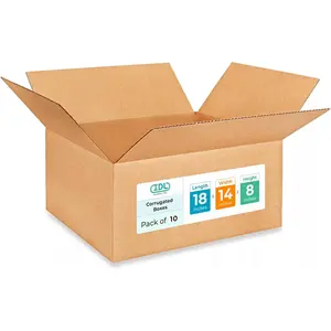 Medium Shipping & Moving Boxes 18x14x8 inches (10-Pack) - Extra Strength 200 lb vs Regular - Corrugated Boxes for Packaging, Made in USA - Packing and Moving Box - Square Box by IDL Packaging
