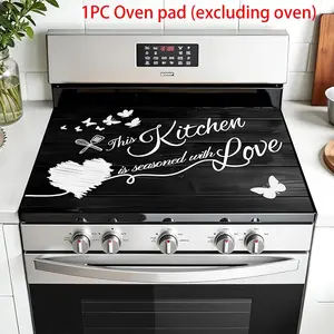 Wood Grain Heart Kitchen Mat Design Non-Slip Rubber Oven Pad, Stove Panel Protector, Easy Clean, Multi-Purpose Cooktop Cover, Kitchen Decorative Placemat