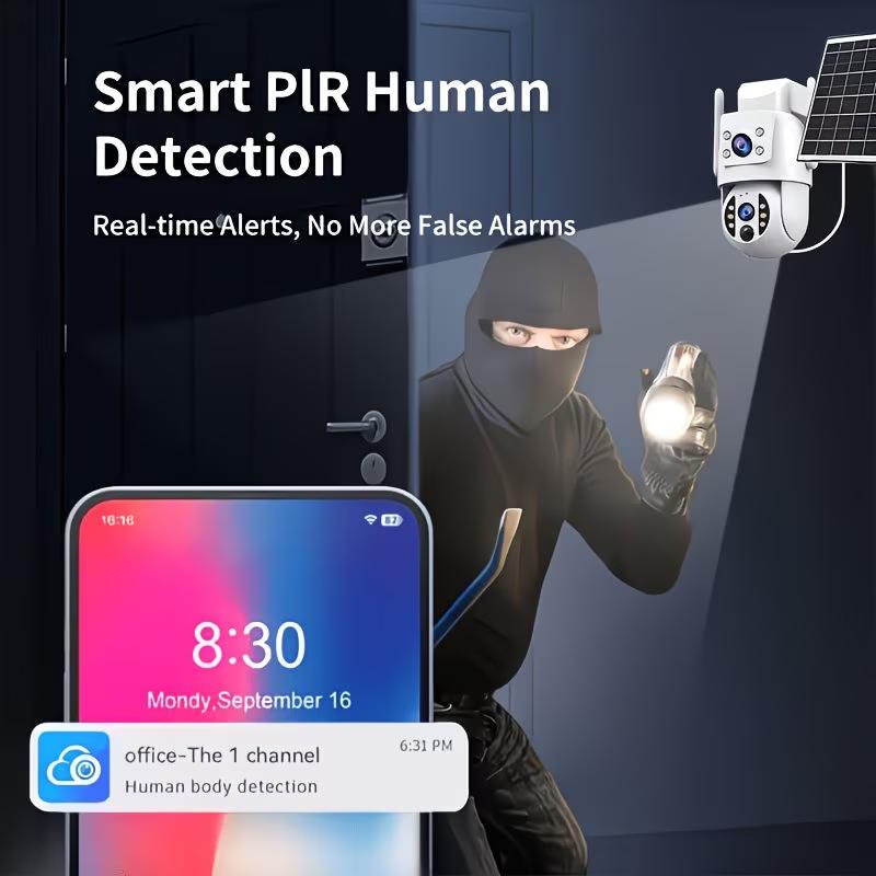 JOOAN Solar WiFi cctv Security Camera 2K HD Outdoor Wireless Camera with Spotlight PIR Motion Detection Color Night Vision Waterproof IP66 Dual Lens 360° PTZ No Blind Spot Auto Tracking Two-Way Audio Siren Alarm Alexa Compatible