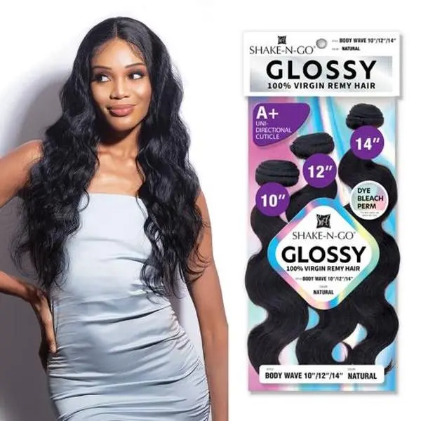 Shake-N-Go 100% Virgin Remy Hair Extensions Human Hair, 3 Bundles Body Wave with Cuticle Alignment & Natural Glossy Finish, Aligned Cuticle, Detangling Human Hair Extensions & Pieces