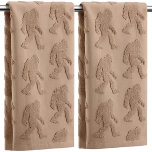2 count Big Foot Sasquatch Jacquard Hand Towels for Bathroom Brown Hand Towels   Absorbent Decorative Weave Neutral Bathroom Decor, 13.7 x 29.5 Inch