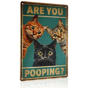 Are You Pooping? 3 Cats 12x8 Inch Aluminum Metal Sign - Cute Cat Lover Wall Decor for Bathroom, Restroom, Powder Room - Retro Tin Sign Gift for Cat Parents & Pet Owners