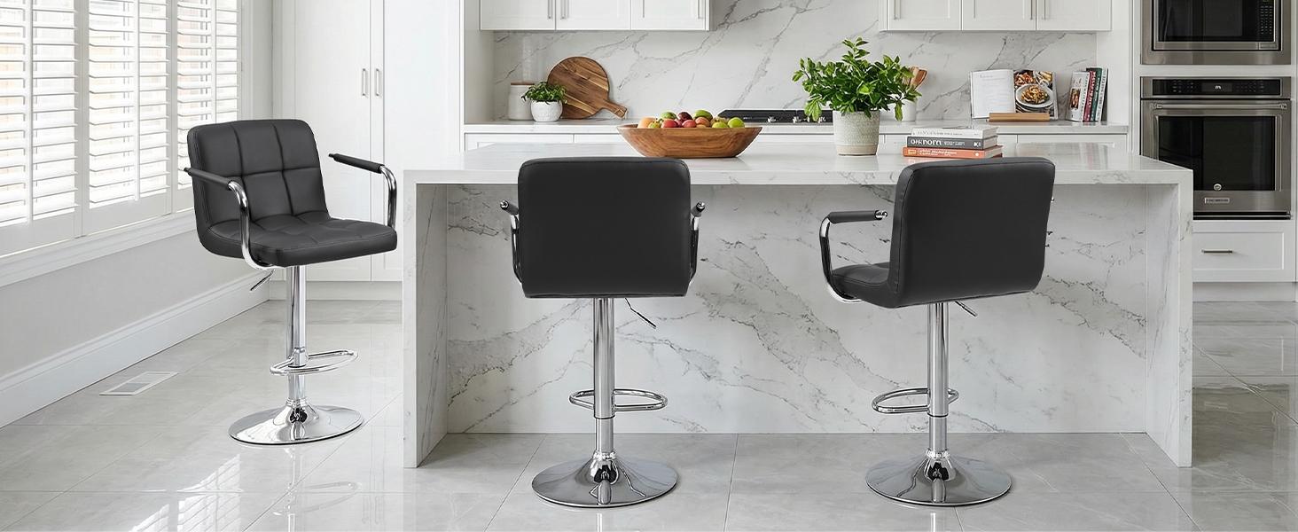 Bar Stools Set of 2 with PU Leather, Swivel High Back Bar Stools with Handles for Kitchen Island