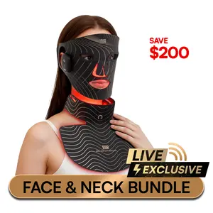 【LIVE EXCLUSIVE】INIA GLOW Wireless Red Light Face & Neck & Chest Mask Bundle – 630nm & 850nm Red Light Therapy Mask Devices | Skincare Set for Lifting, Firming & Radiant Glow at Home, Rechargeable & Portable with 2-Year Warranty