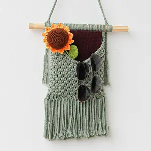 Macrame Wall  Basket Decor - Boho Wall Basket Decor - Large Wall Art - Mail Organizer Wall Mount - Key And Letter Holder For Wall - Sage Green 13 x 15 inches