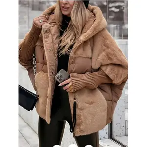 Women's hooded patch warm jacket, autumn padded jacket, winter oversized jacket