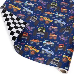 Reversible Wrapping Paper Mini Roll, Checkered Flag Design,  for  and Boys Birthdays, 17" x 33'(46.7 sq. ft)