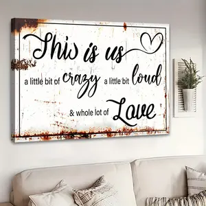 1 piece of "This Is Us" inspirational quote canvas wall art, rustic wooden frame, modern decorative art style, horizontal orientation for interior use, pine wood wrapped canvas poster, suitable for living room and bedroom decoration, beautiful room decor.