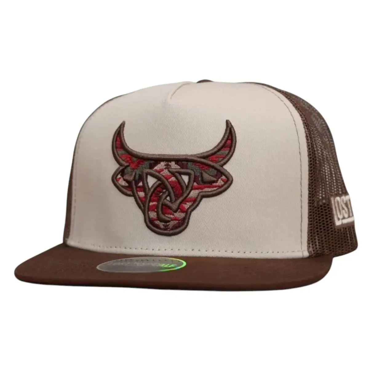 Lost Calf Unisex Frontier Flat Bill Tan & Brown Mesh Back Snapback Patch Cap Hat