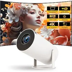Mini Projector, Support 4K 1080P Portable Projector with Dual Band WIFI6 5G Wireless 5.2 Bluetooth Android 11 Audio Automatic Connection Noise