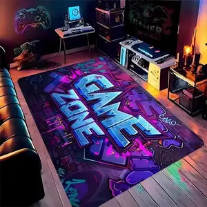 Graffiti Flannel Rug, Video Game Rug for Game Areas, Extra Large, Soft Plush Rug, Suitable for Game Rooms and Bedrooms, Non-Slip, Urban Street Art Pattern, Home Decor, Ideal for Game Lovers