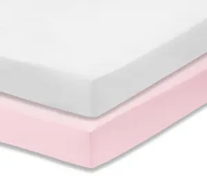 Everyday Kids 2 Pack Fitted Crib Sheet, 100% Soft Breathable Microfiber its Standard Size Crib Mattress 28in x 52in-Pink/White