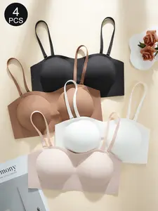 4-Pack Invisible Seamless Jelly Bra, Soft Medium Support, Adjustable Straps, Wireless, Casual Wear, Underwear, Ladies' Daily Bras