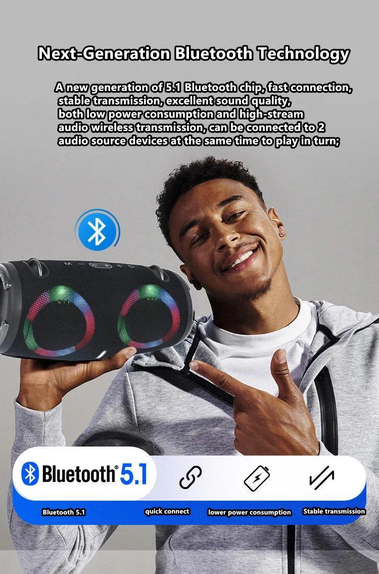 100W High Power Bluetooth Speaker Portable RGB Colorful Light Waterproof Wireless Subwoofer 360 Stereo Surround TWS FM Boombox for Smartphone Audio 23.1 x 9.3 x 12.7CM