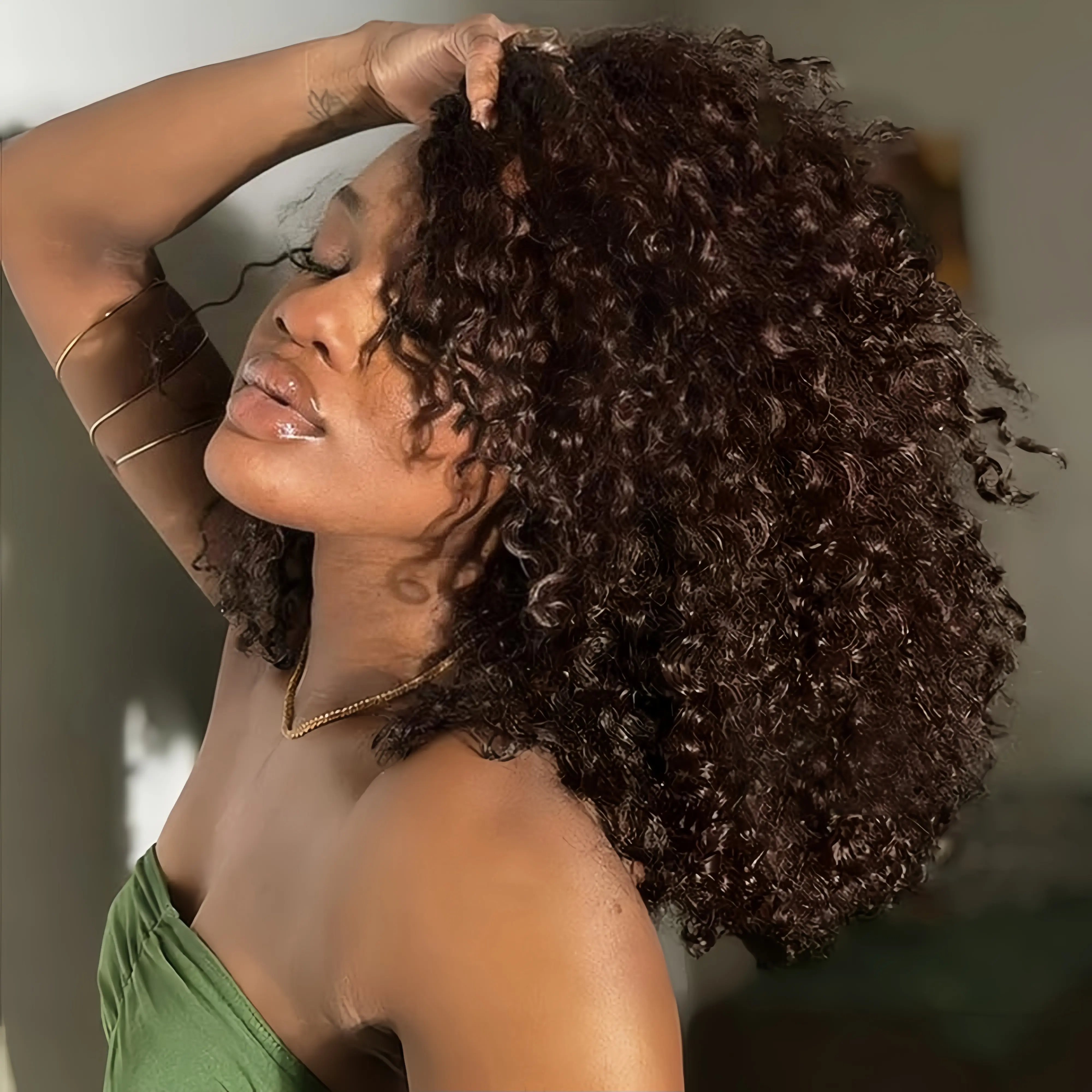 WIGFEVER Burmese Curly Bulk Braiding Hair, 100% Human Hair Crochet Extensions for Bohemian Braids, Pre-looped & Glueless, Chocolate Brown with Highlights