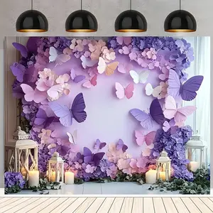 Butterfly Pattern Photo Backdrop, 1 Count Romantic Wedding Decoration Banner, Photo Background Cloth, Indoor & Outdoor Decoration Supplies, Ornaments, Wedding Party Backdrop