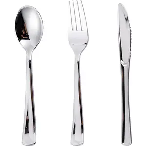 300 count  Plastic Silverware Set, 100 Forks, 100 Spoons, 100 , Heavy Duty Disposable Cutlery for Parties, Fancy Disposable Flatware for Weddings, and Daily Use