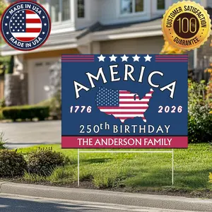 Custom USA 250th Anniversary Yard Sign, Personalized Family Name Yard Sign, Happy Birthday USA Yard Sign, Patriotic Outdoor Sign