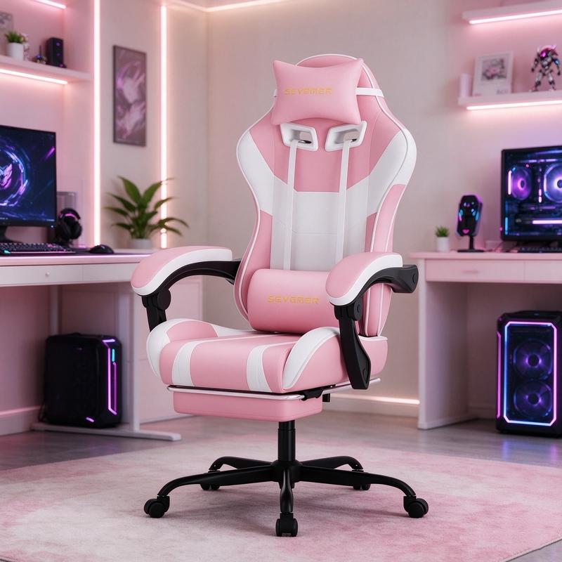 SEYABER Modern 2-Tone Gaming Chair for Gamers, Adjustable Height, Swivel Functionality, Lumbar Support, Thick High-Density Seat Cushion, Breathable Easy-Clean PU Leather, Quiet Casters with Wheel