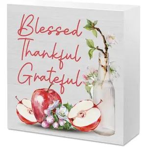 Apple Kitchen Decor Apple Decorations for Home Shelf Farmhouse Bathroom Office Classroom Wooden Sign Desk Decor 5x5 inch