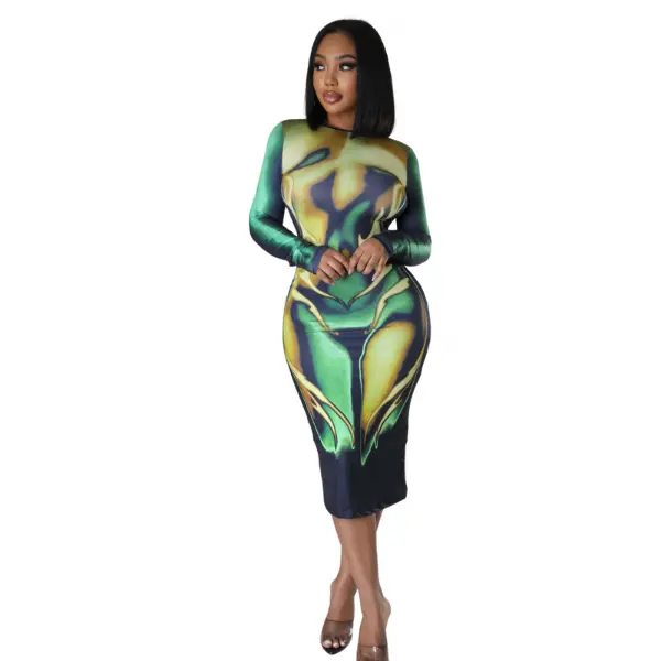Marlie Body Print Round Neck Long Sleeves Maxi Dress Womenswear. - TikTok  Shop