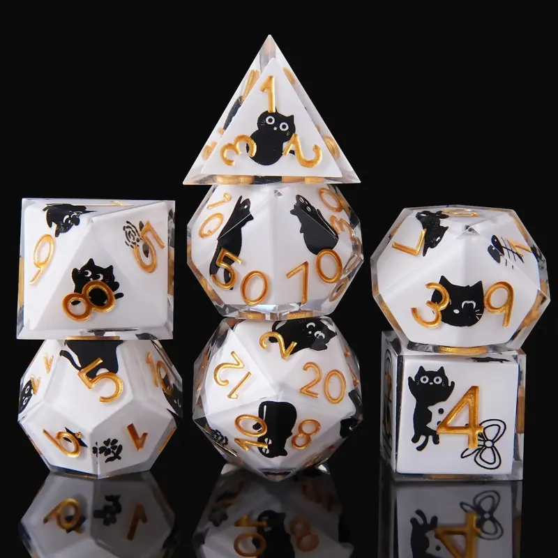 Black Cat Dice-in-Dice Set – Handcrafted Resin Polyhedral Dice | Cute & Charming | The Perfect Valentine’s Gift for Cat-Loving RPG Players