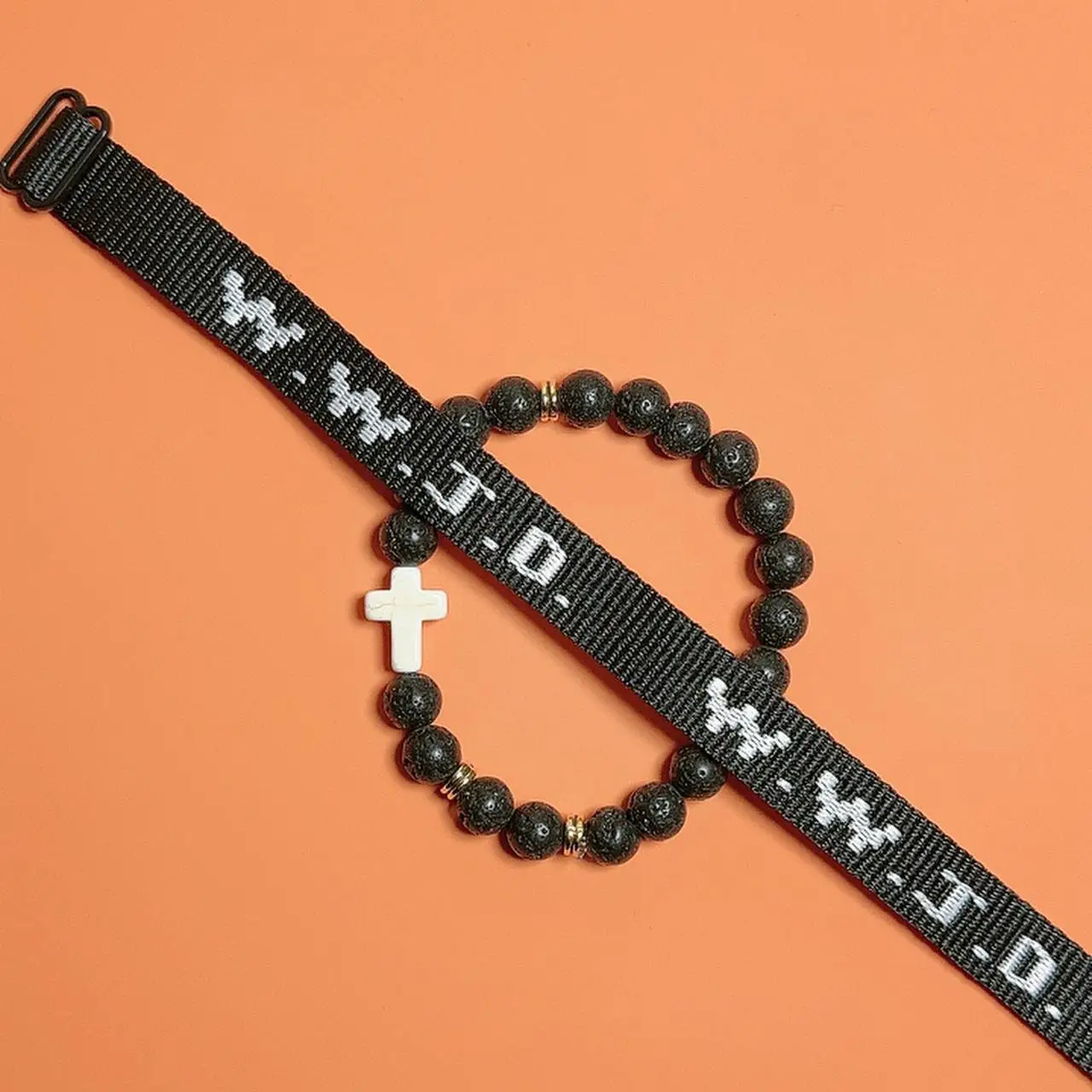 Handmade Bundle of 2 WWJD Wristband Bracelet with beaded cross bracelet set for Teen Girls Women Men Spring Travel Summer Adjustable (What Would Jesus